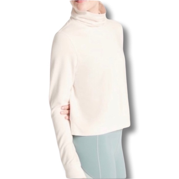 EUC - Athleta Cropped Funnel Neck Sweatshirt in Nirvana White - Size Small - Picture 2 of 4